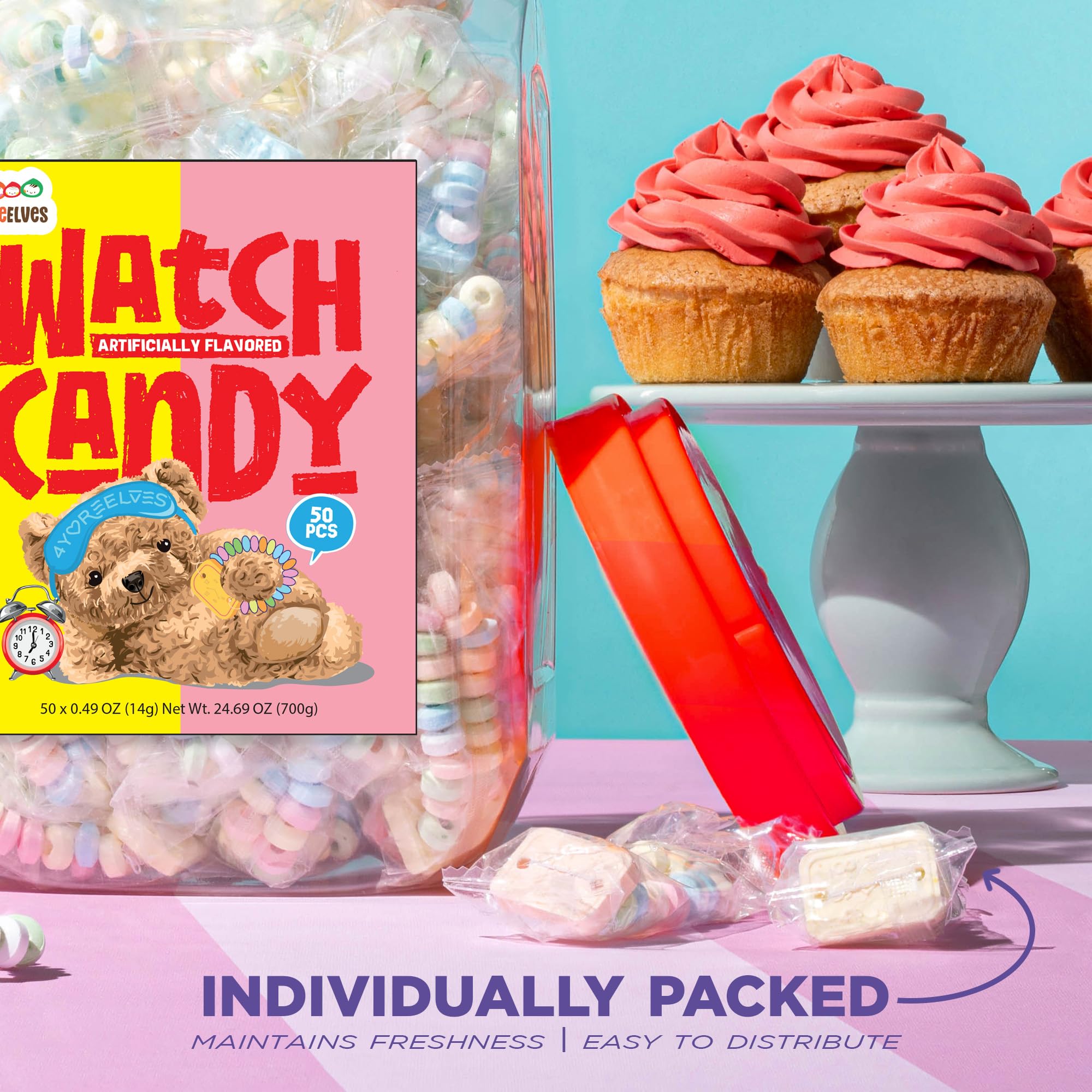 4YoreElves candy bracelet watch goody bag display idea for parties.