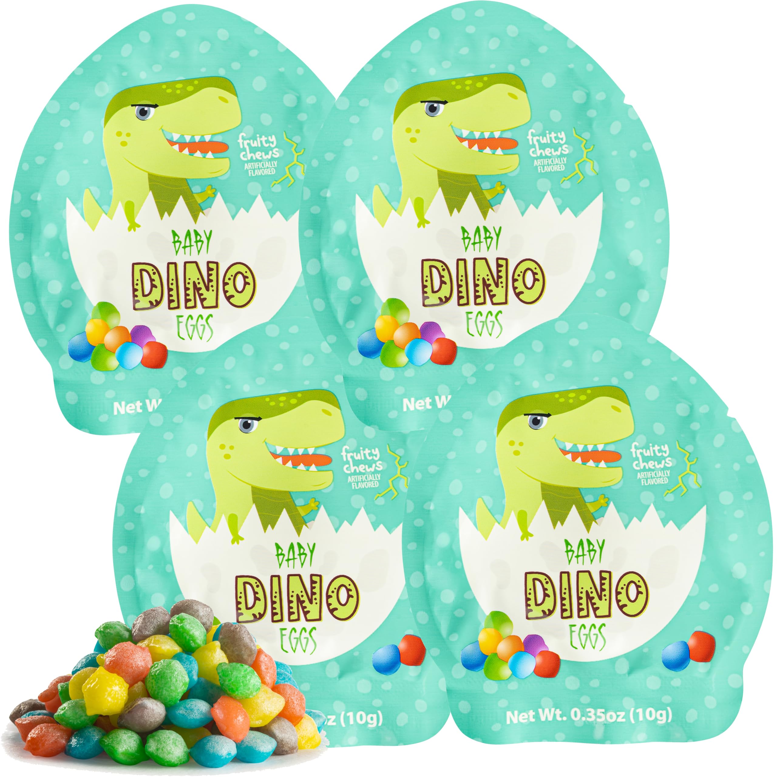 4YoreElves dinosaur egg candies in rainbow colors for party favors.