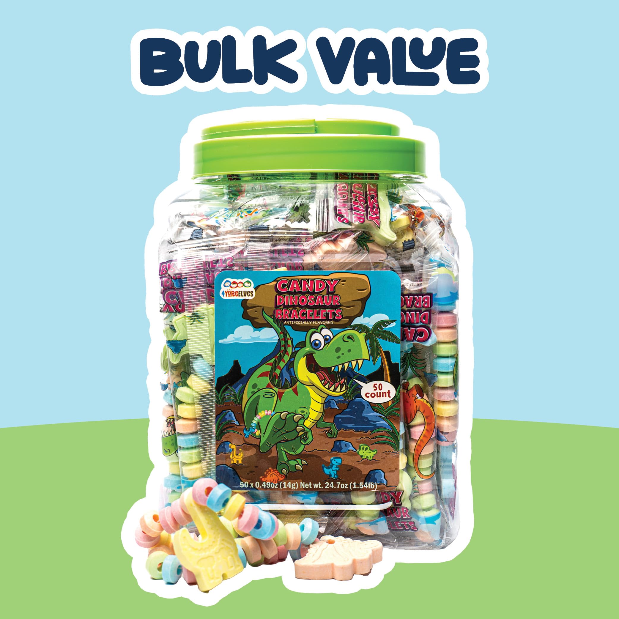 4YoreElves dinosaur wrappers pack; ready-to-wrap candy bracelets for gifting.