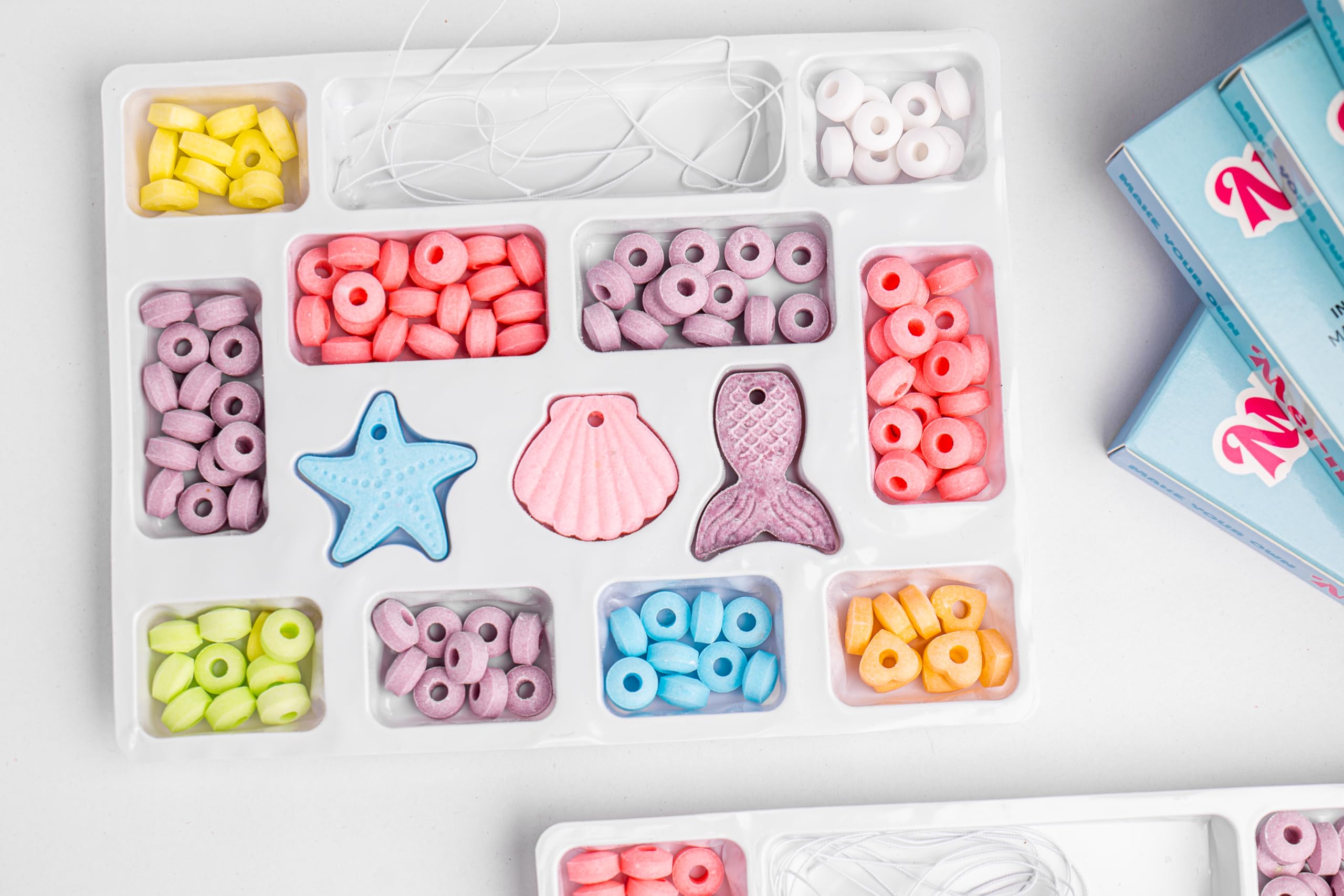Close up of candy beads from 4YoreElves kit for colorful crafts