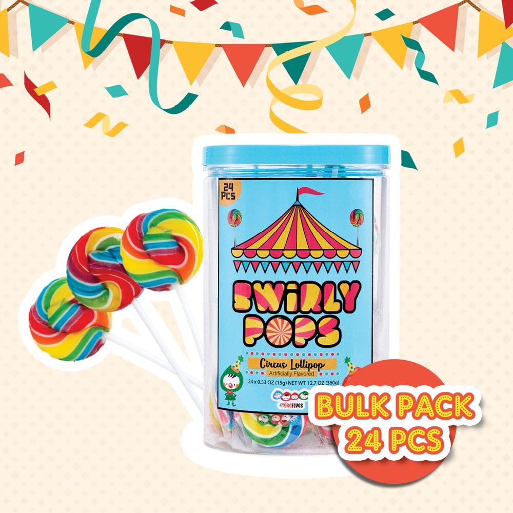 4YoreElves party favor lollipops in bright circus rainbow design
