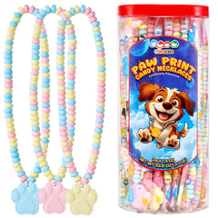 4YoreElves paw-print candy necklace display for dog-themed party favors.