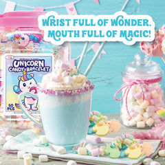 4YoreElves unicorn candy bracelets closeup wrapped highlights kid-friendly candy jewelry.
