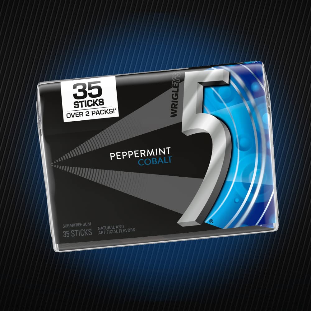 5 GUM Peppermint Cobalt pack open showing 35 sticks per pack.