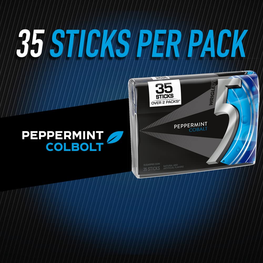 5 GUM Peppermint Cobalt stick closeup reveals icy mint texture.