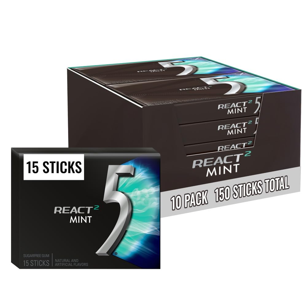 5 GUM React Mint bulk pack showing 150 sugar-free sticks for bold on-the-go freshness