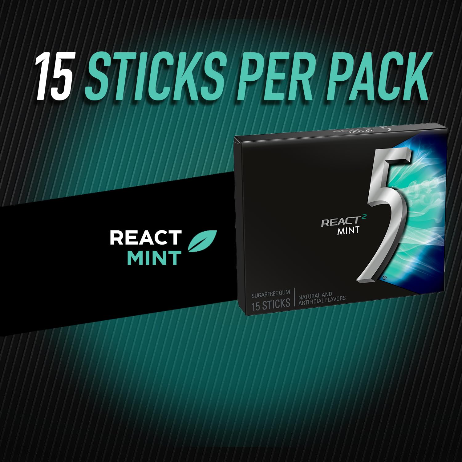 Chewing 5 GUM React Mint for a cooling sensation and fresh breath