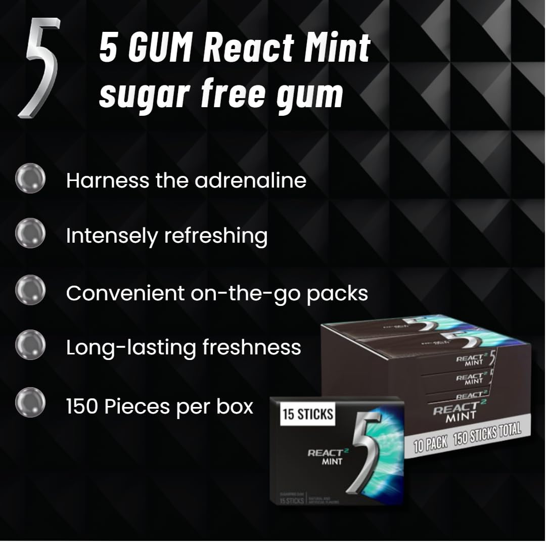 On the go pack of 5 GUM React Mint for desk or car use