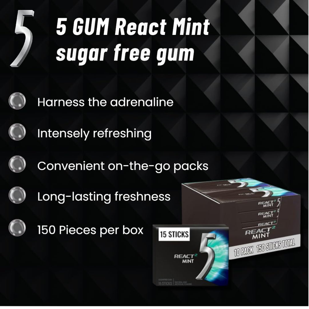 On the go pack of 5 GUM React Mint for desk or car use