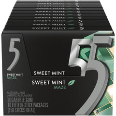 Pocket-ready 5 Gum Sweet Mint Sugar Free packs for on-the-go freshness