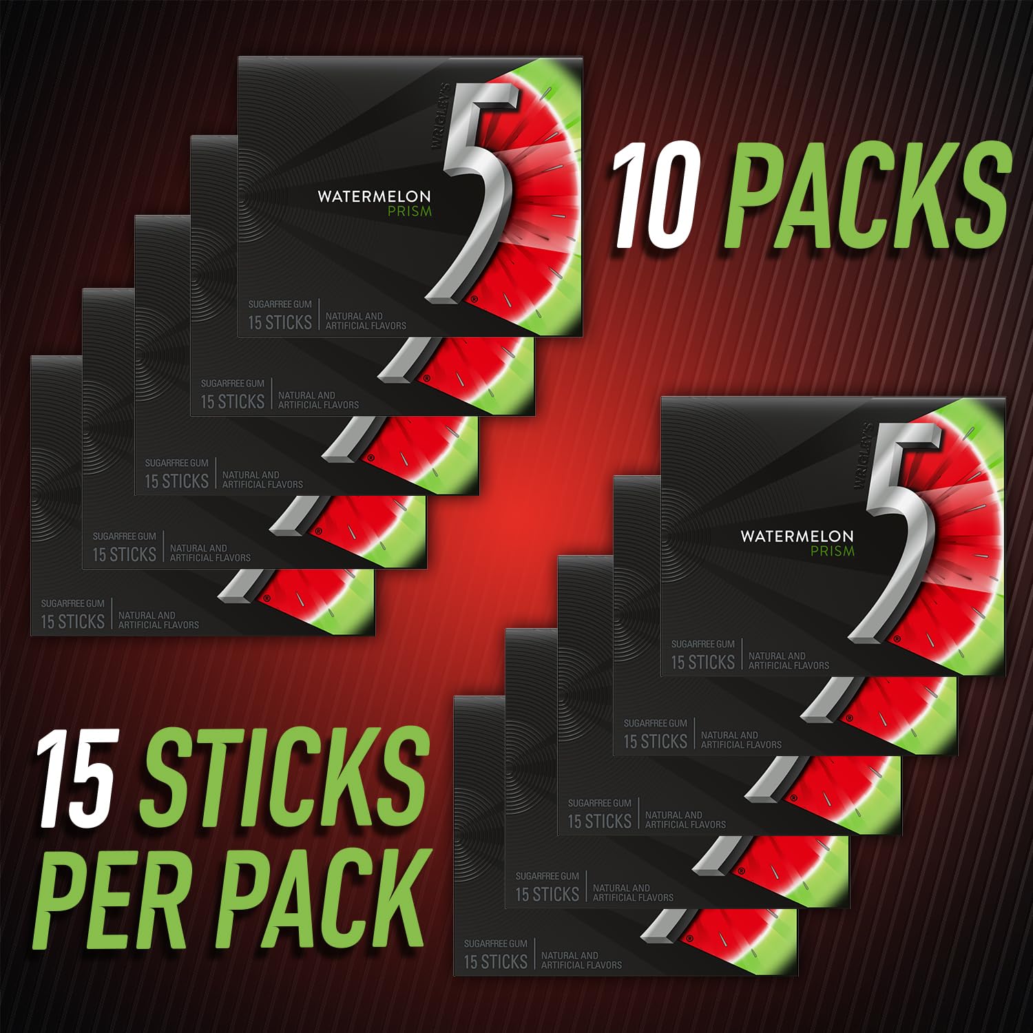 5 Gum Watermelon Prism individually wrapped sticks emphasize freshness.