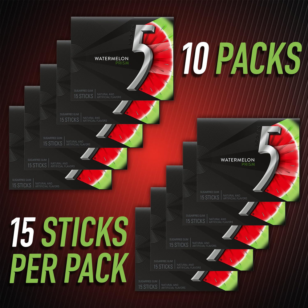 5 Gum Watermelon Prism individually wrapped sticks emphasize freshness.