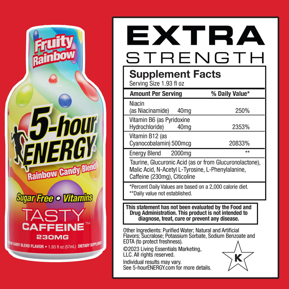 Pour shot of 5-hour ENERGY Fruity Rainbow for fast alertness on the go