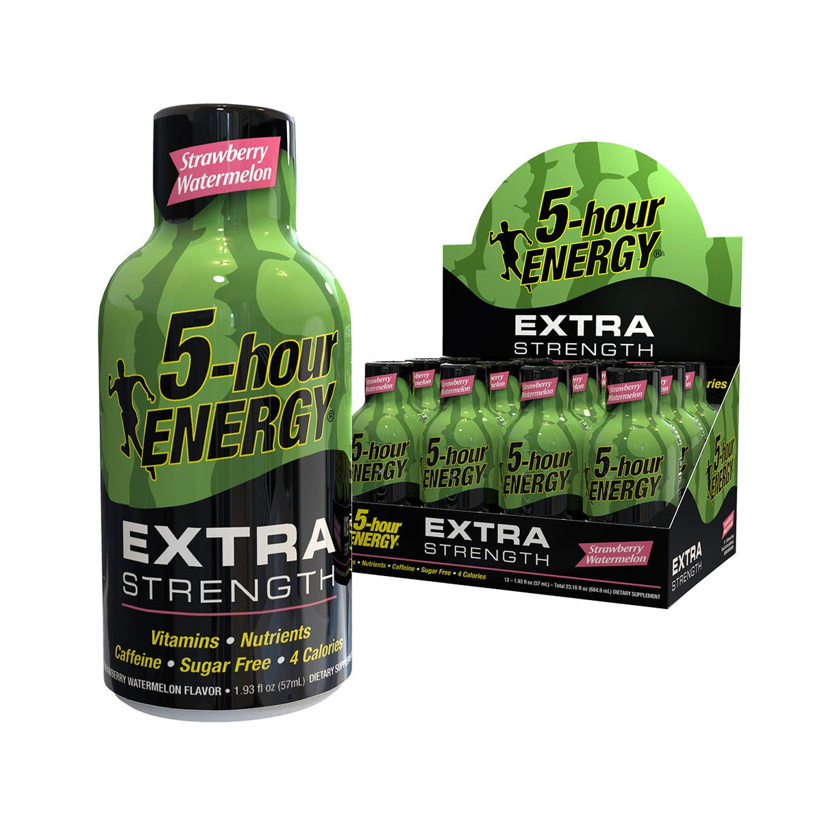 5-hour ENERGY strawberry-watermelon shot front view, portable energy on the go.