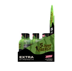 Box packaging of 5-hour ENERGY shot extra strength strawberry-watermelon.