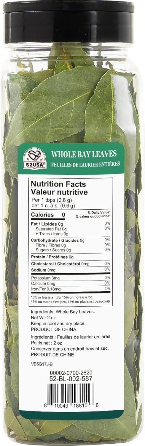 52USA Bay Leaves aroma closeup highlights rich fragrance for soups and stews.