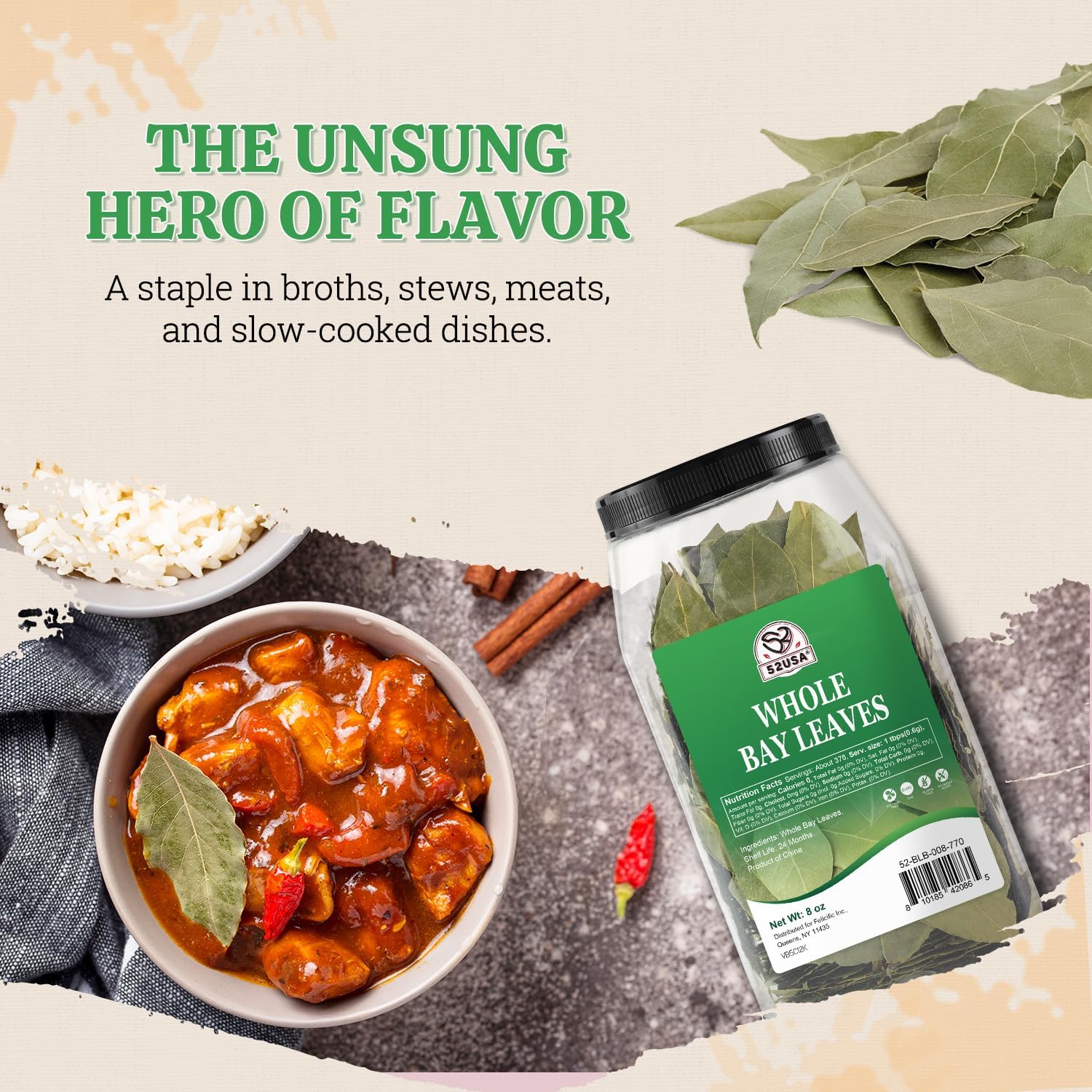 52USA Bay Leaves bottle with label ready for daily seasoning