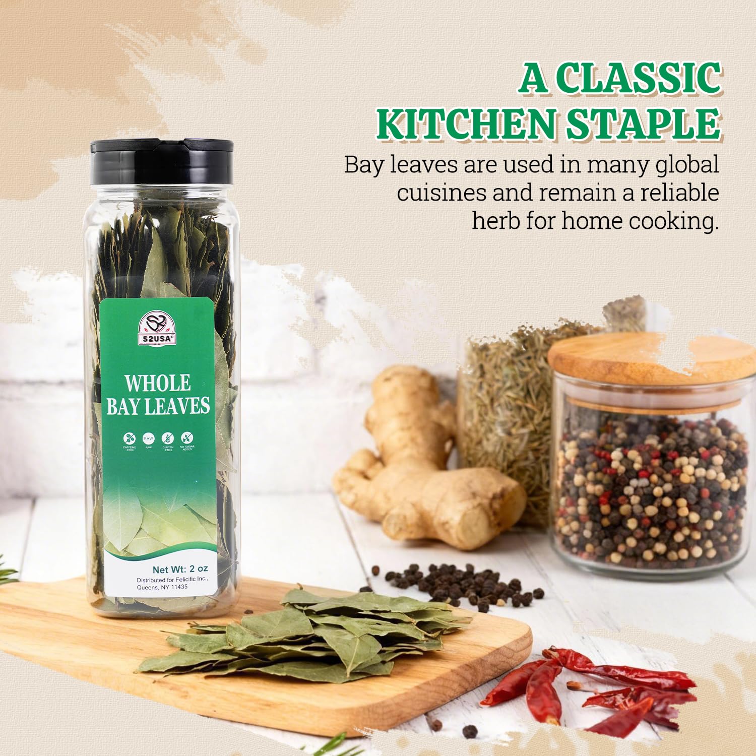 52USA Bay Leaves harvest dried shot highlights premium, shelf-stable spice.