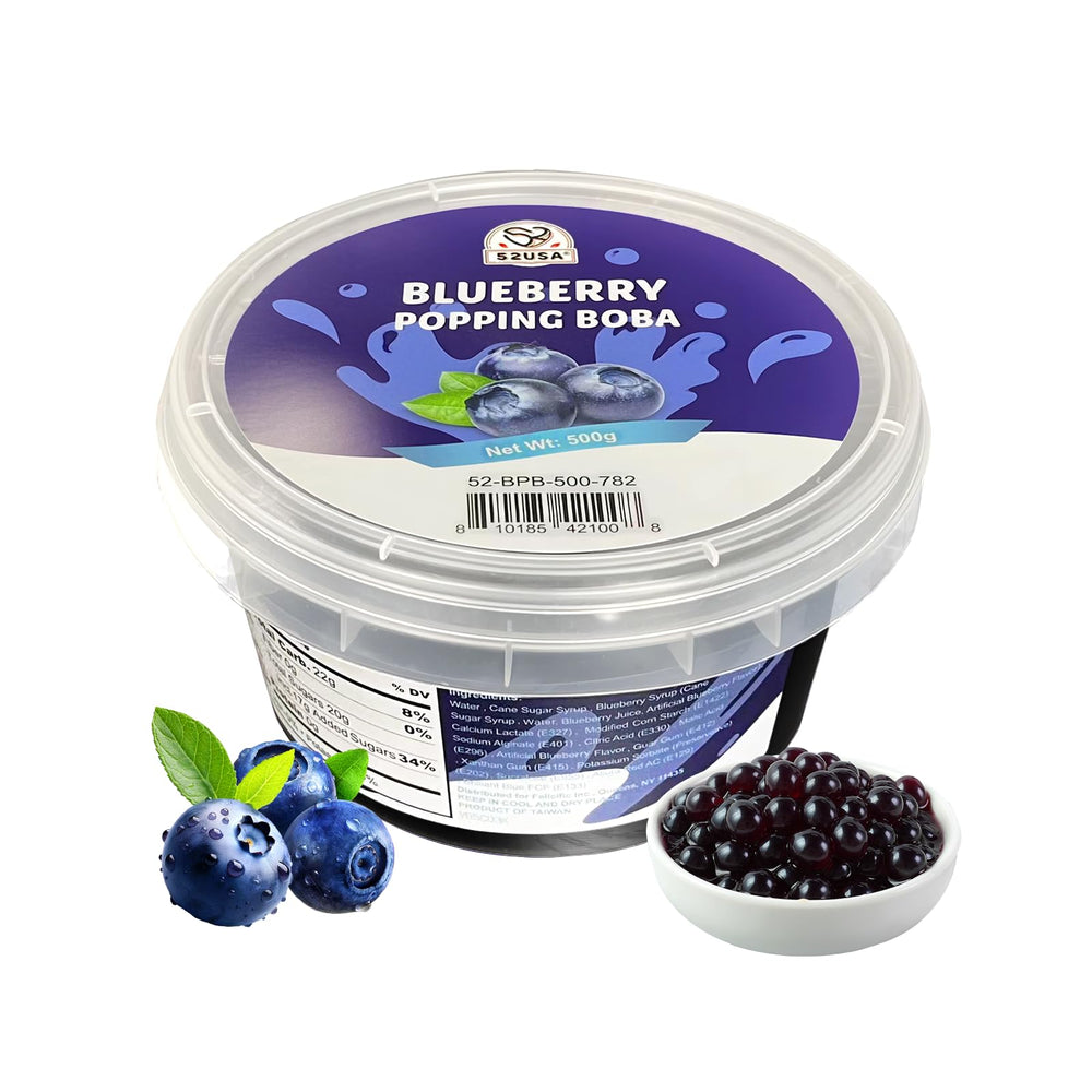 52USA Blueberry Popping Boba pack for drinks and desserts.