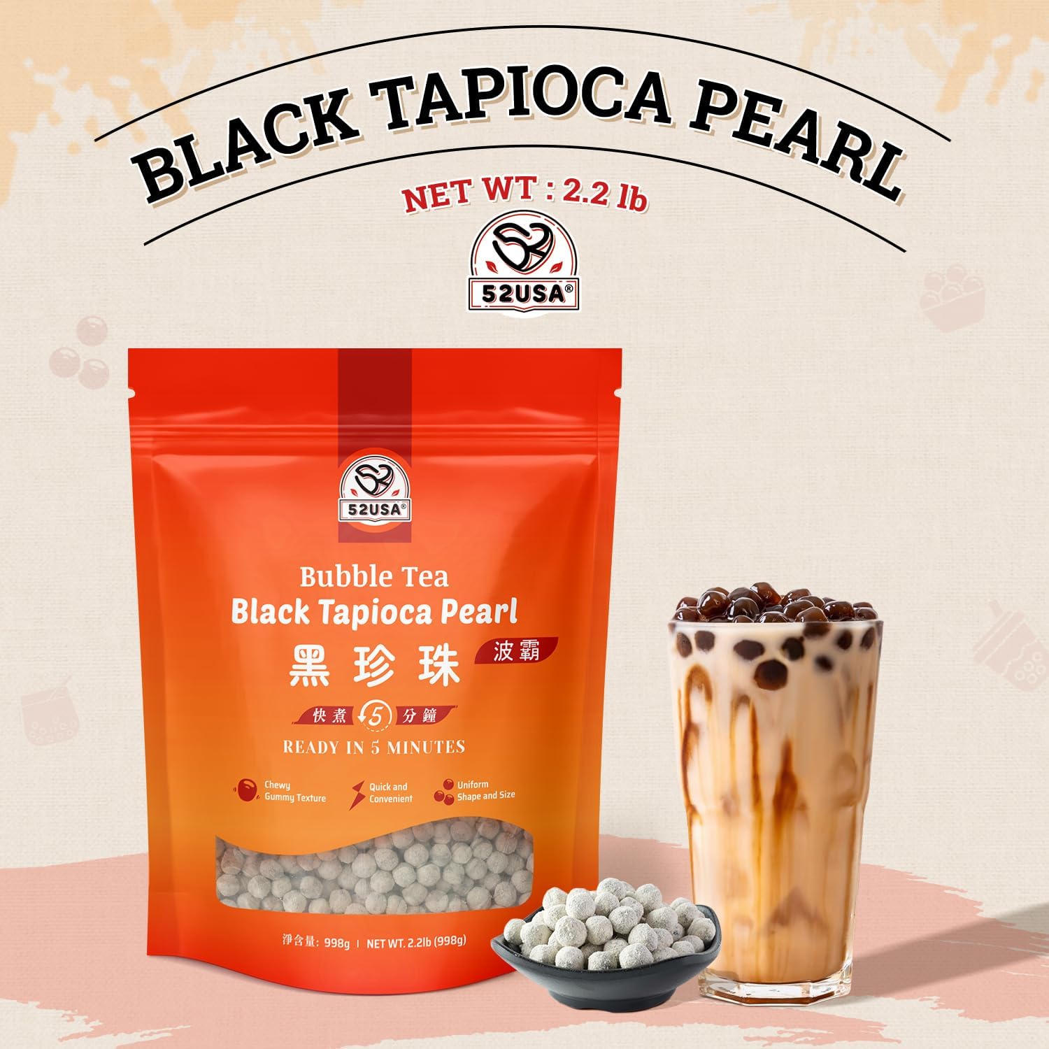 52USA Boba pearls cooking in water for 5 minutes