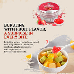 52USA strawberry popping boba pearls being added to a cup for DIY bubble tea