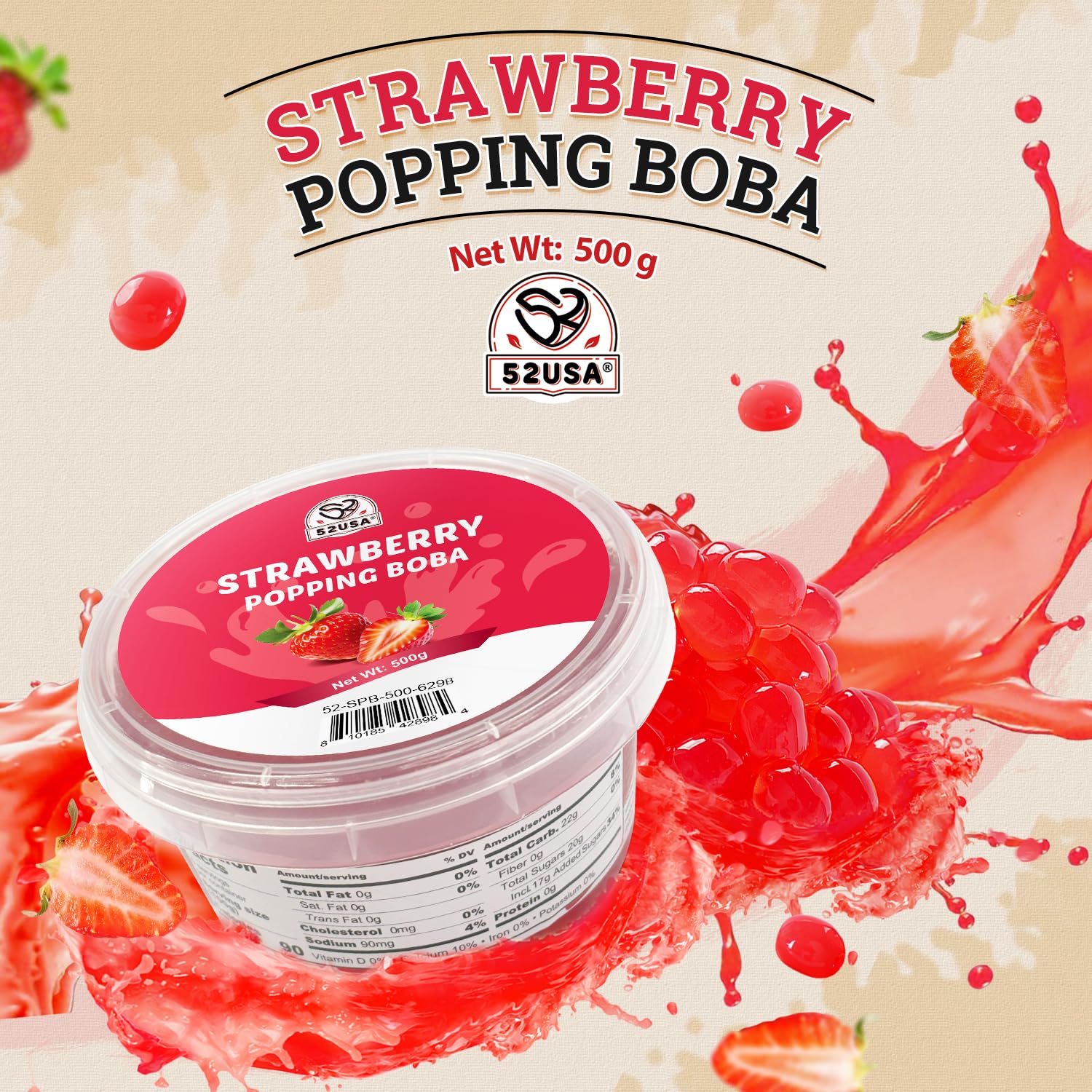52USA Bubble tea ingredient strawberry pearls enhances flavor and texture