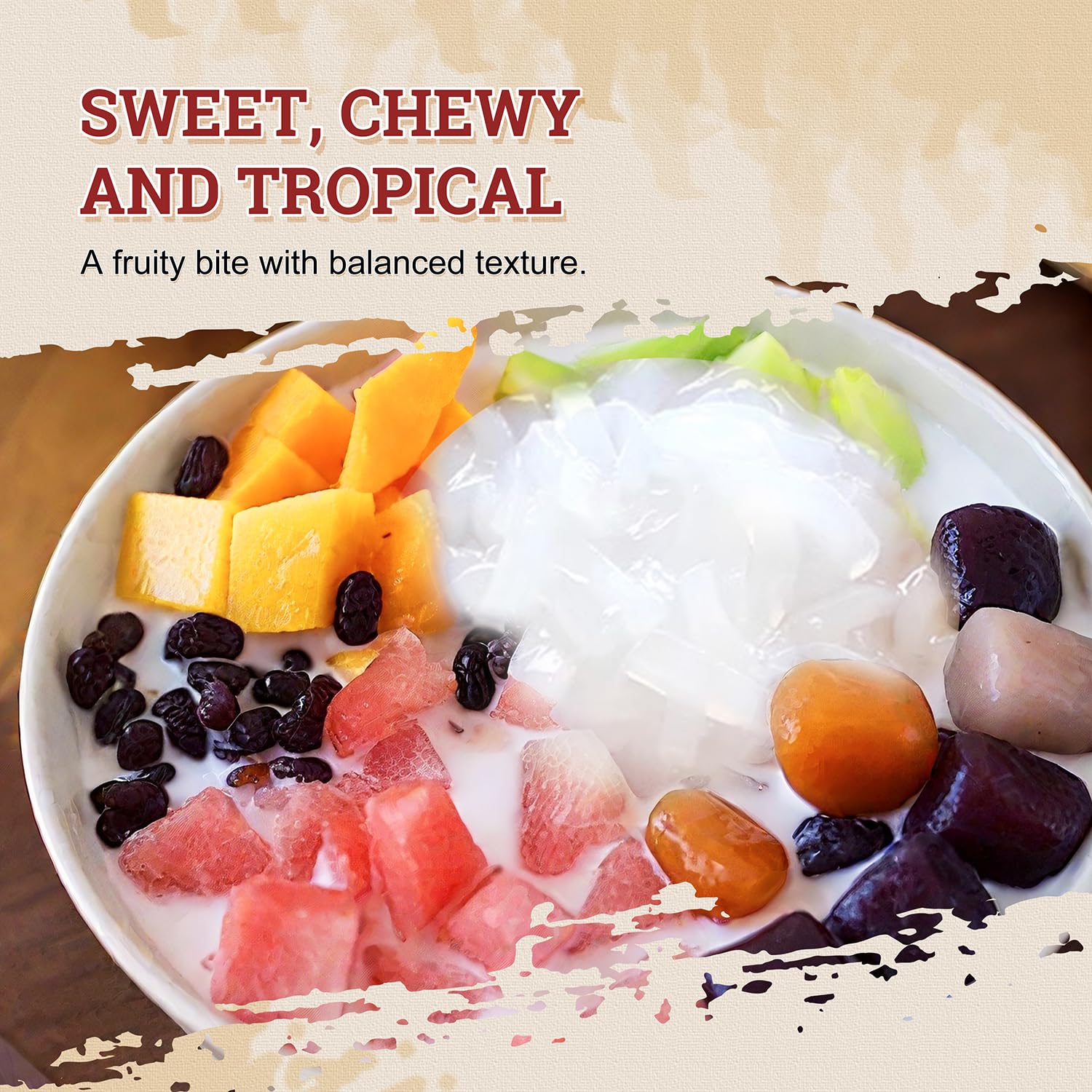 52USA Lychee jelly strips top bubble tea or shaved ice drinks.