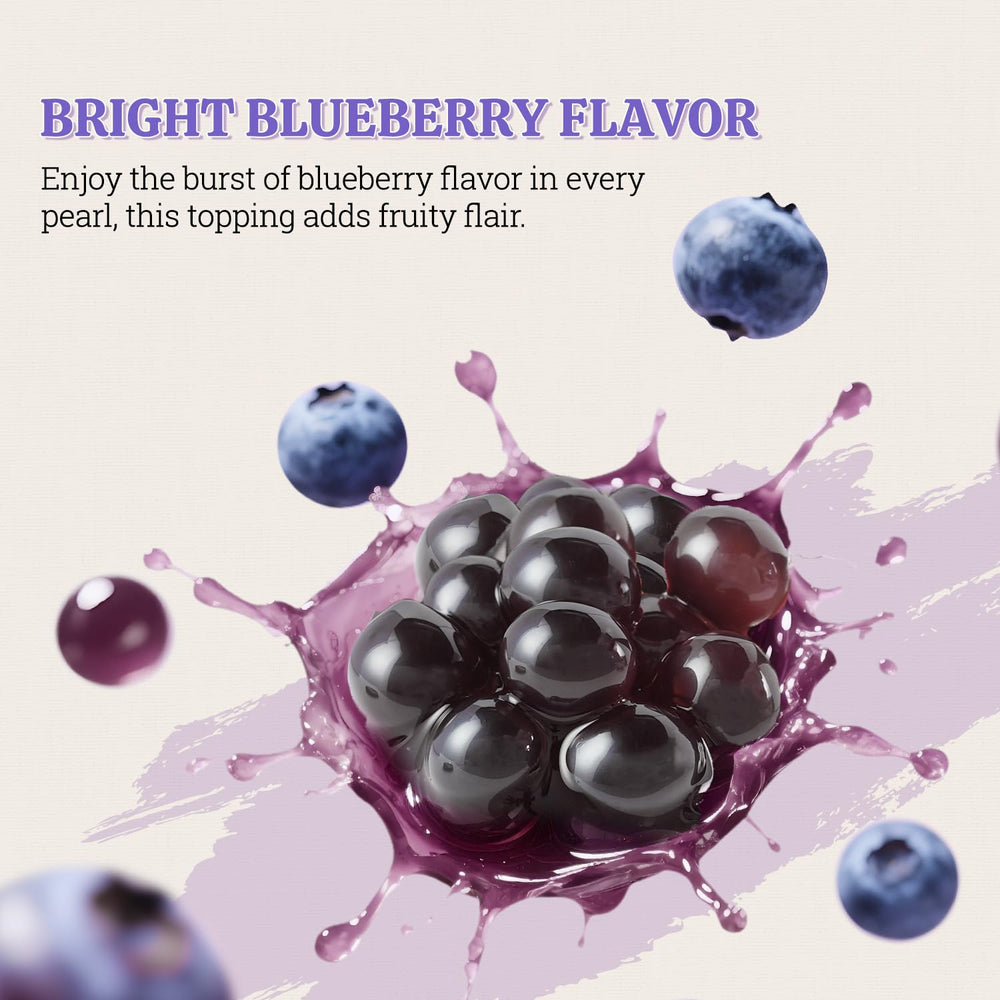 52USA bubble tea with blueberry popping boba pearls.