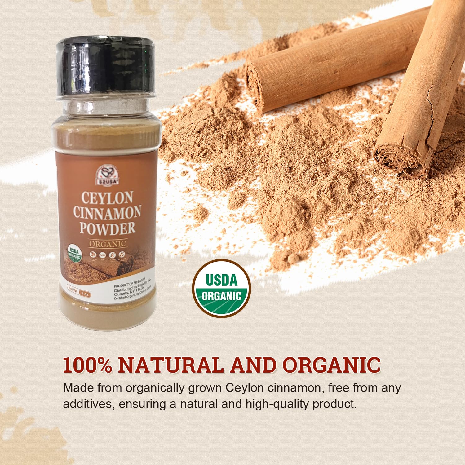 52USA Ceylon Cinnamon close-up shows fine powder and warm color