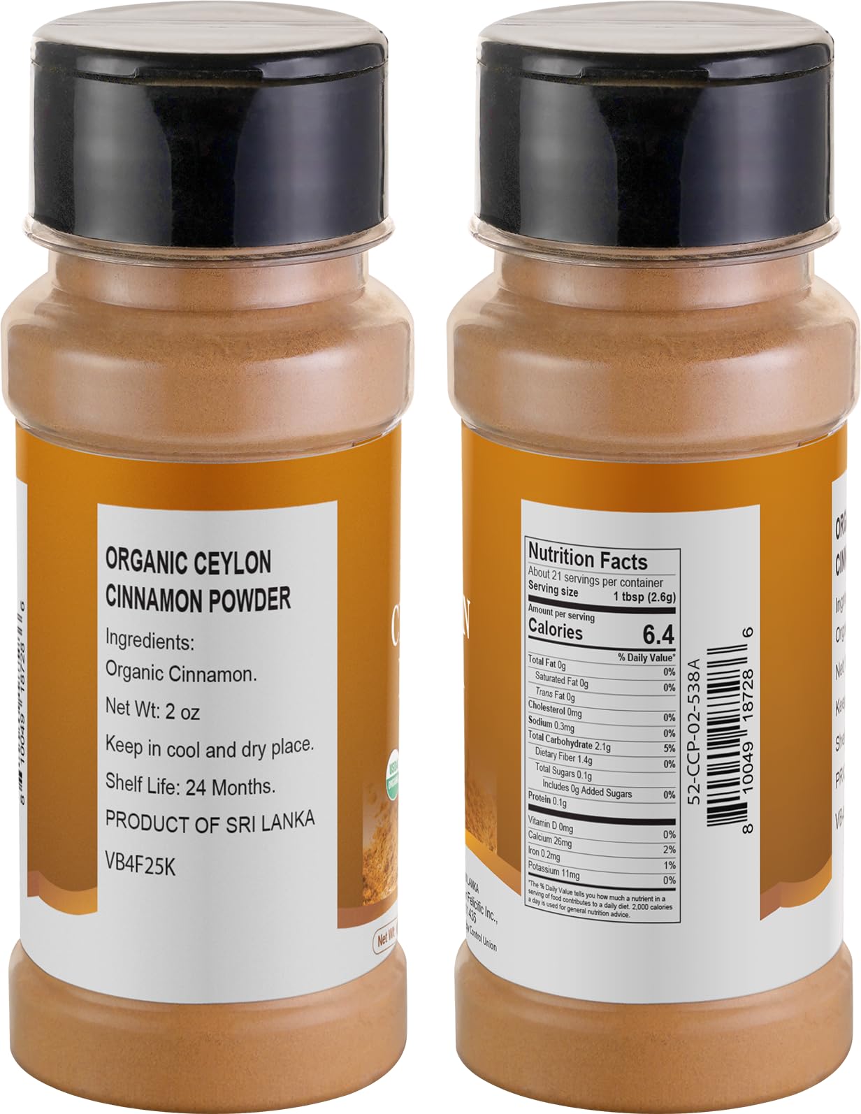 52USA Packaging close-up of true cinnamon powder emphasizing quality.