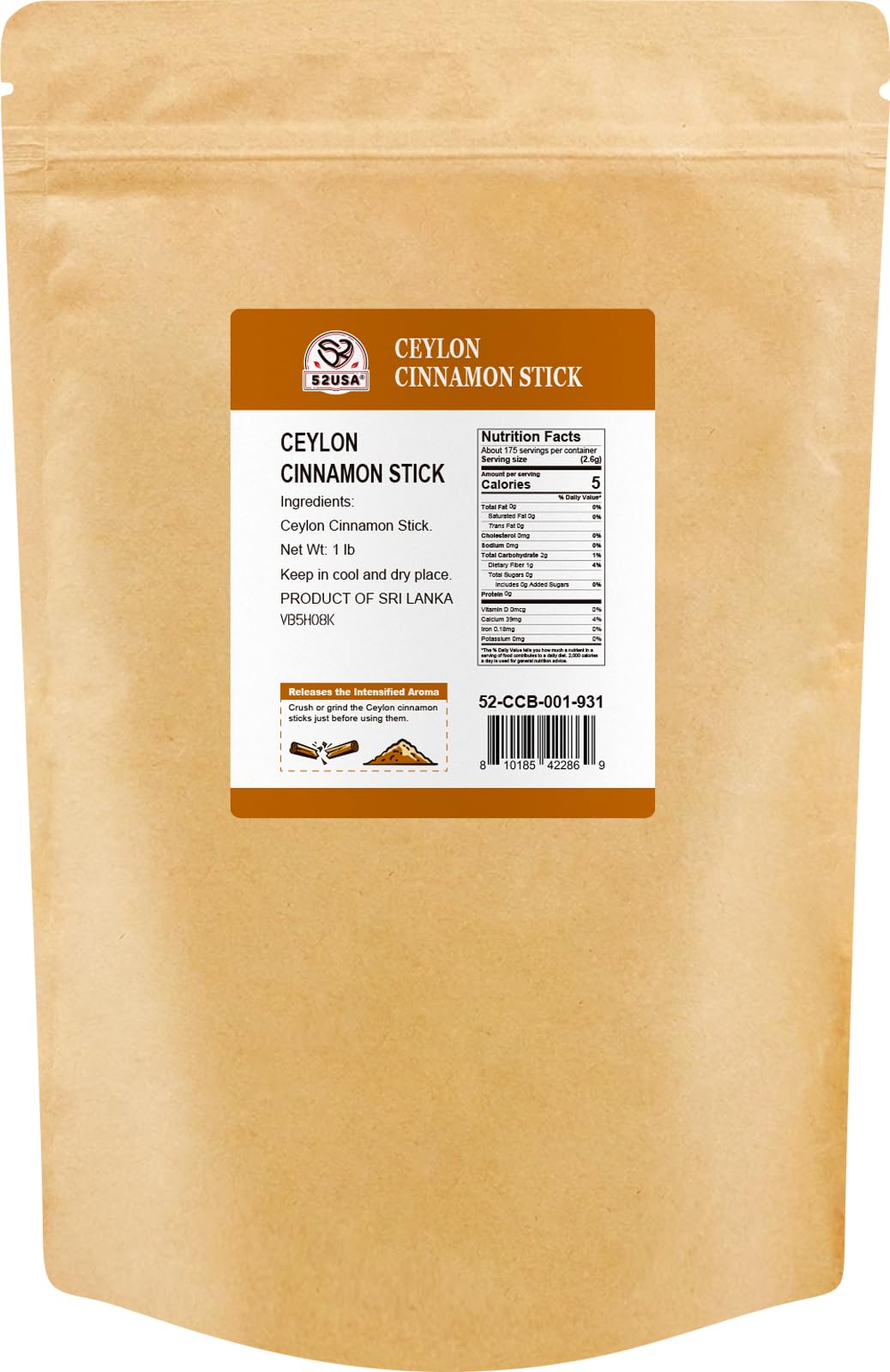 Close up of 52USA Ceylon cinnamon sticks showing rich color and aroma