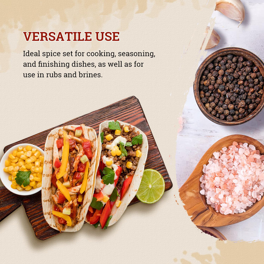 52USA chefs’ spice set shown as a versatile tool for meat, soup, and dressings.