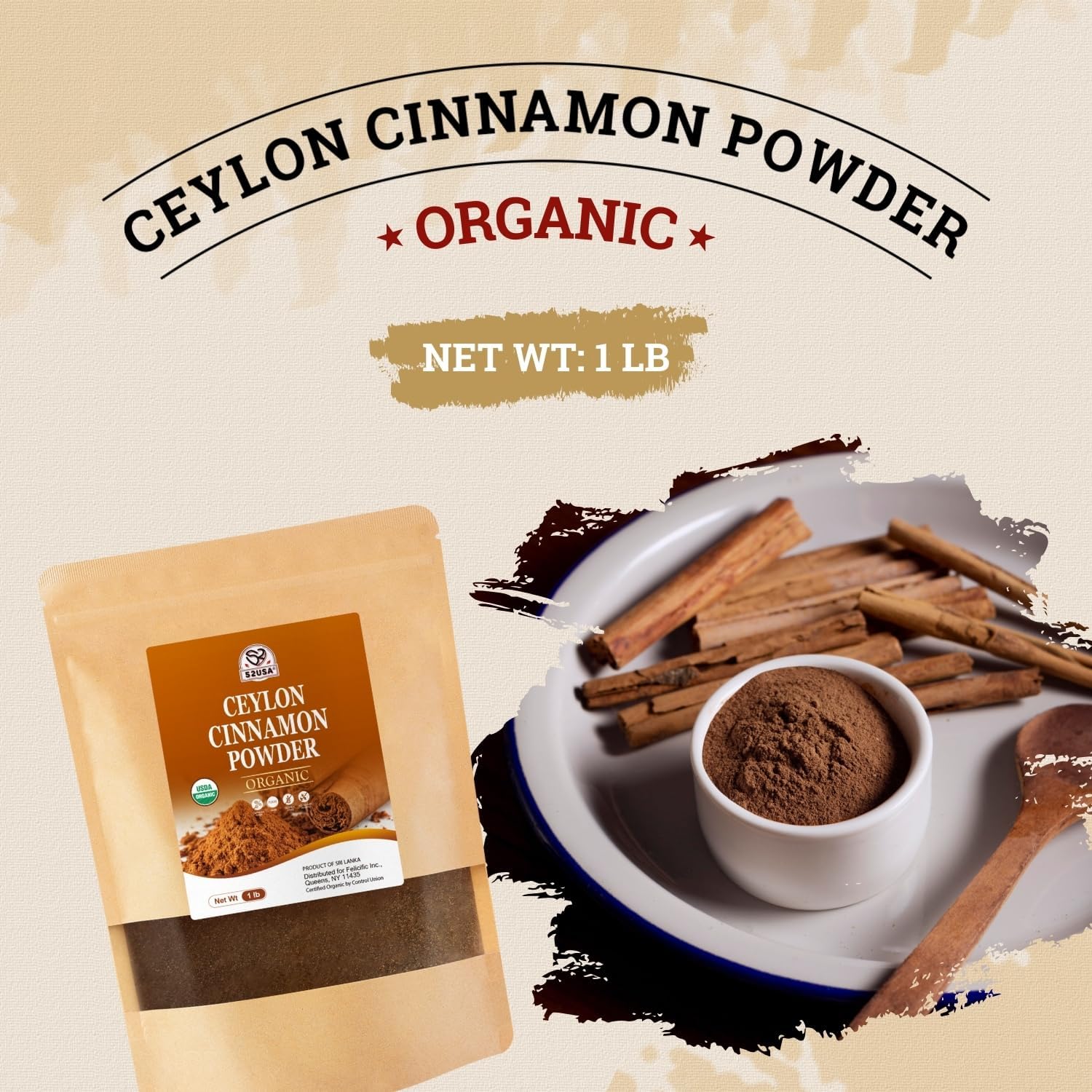 52USA Cinnamon powder scoop in dough for cookies and cakes