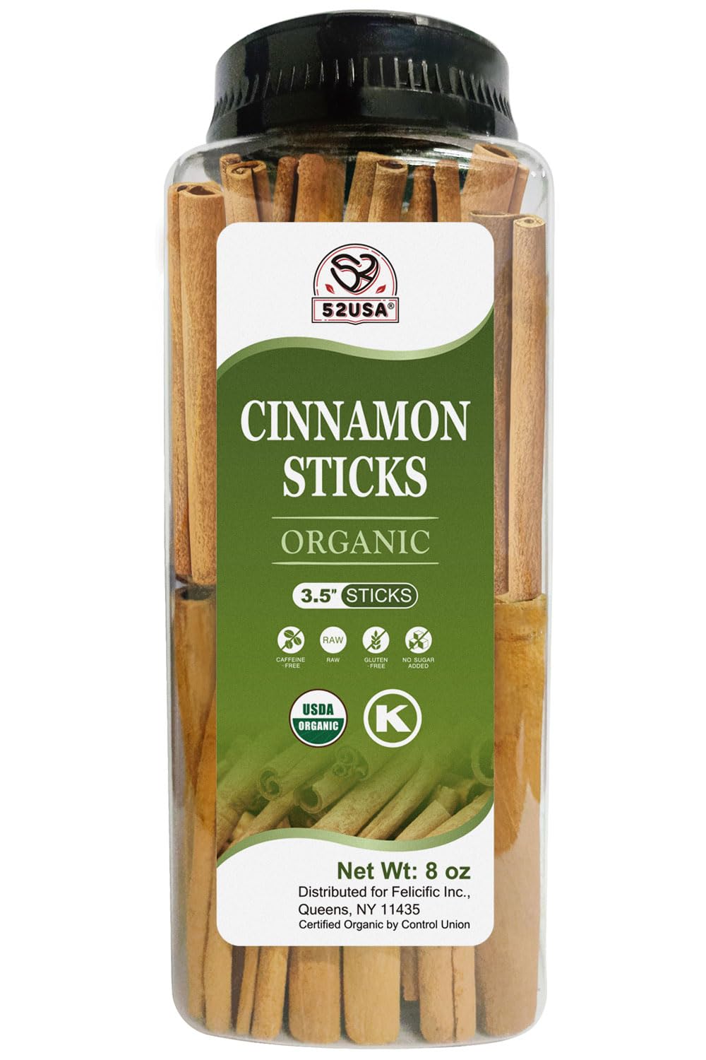 52USA cinnamon sticks in an 8oz jar deliver a rich aroma for baking and beverages.