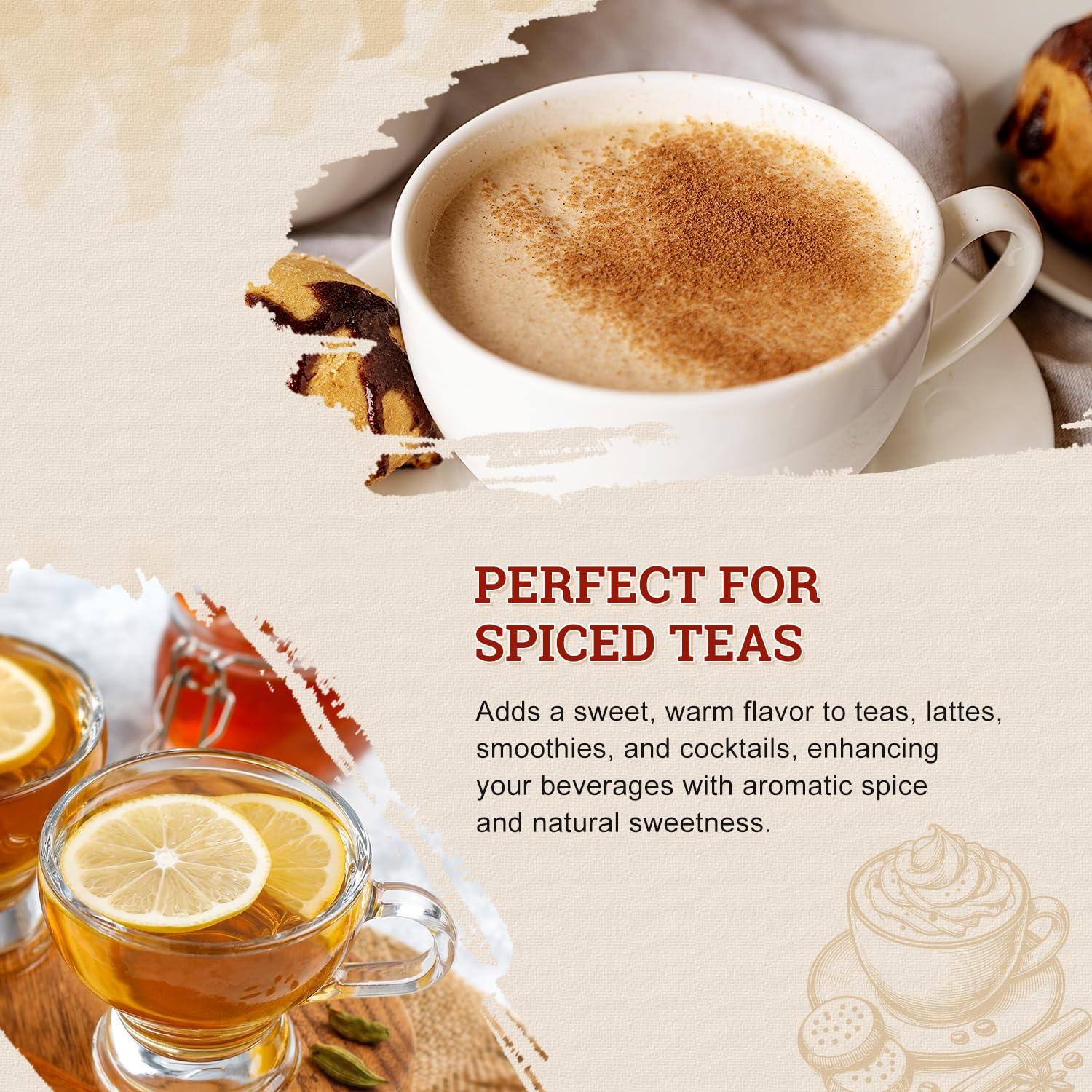 52USA cinnamon sticks and powder image suggests flavor layering and aroma