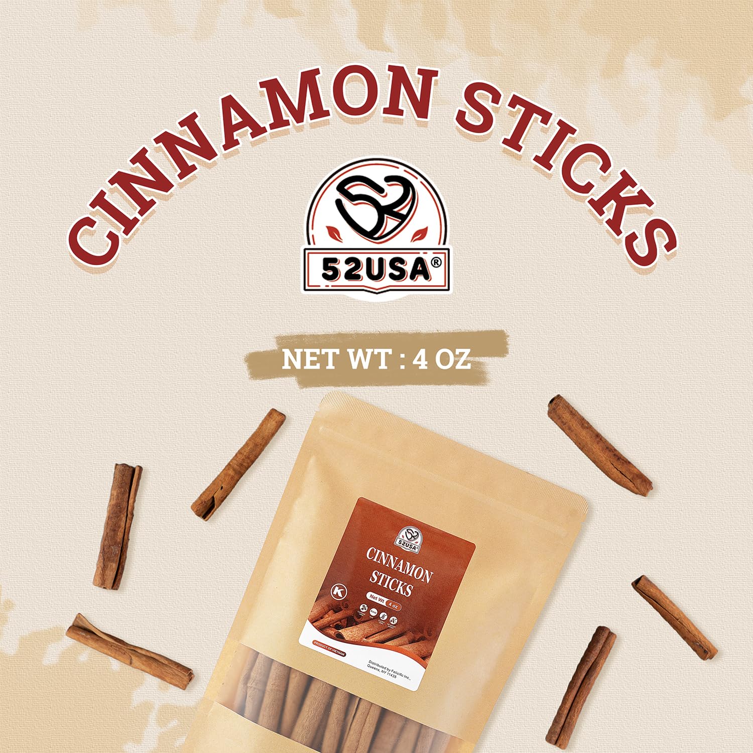 52USA cinnamon sticks on baking surface shows versatile flavor booster for pastries