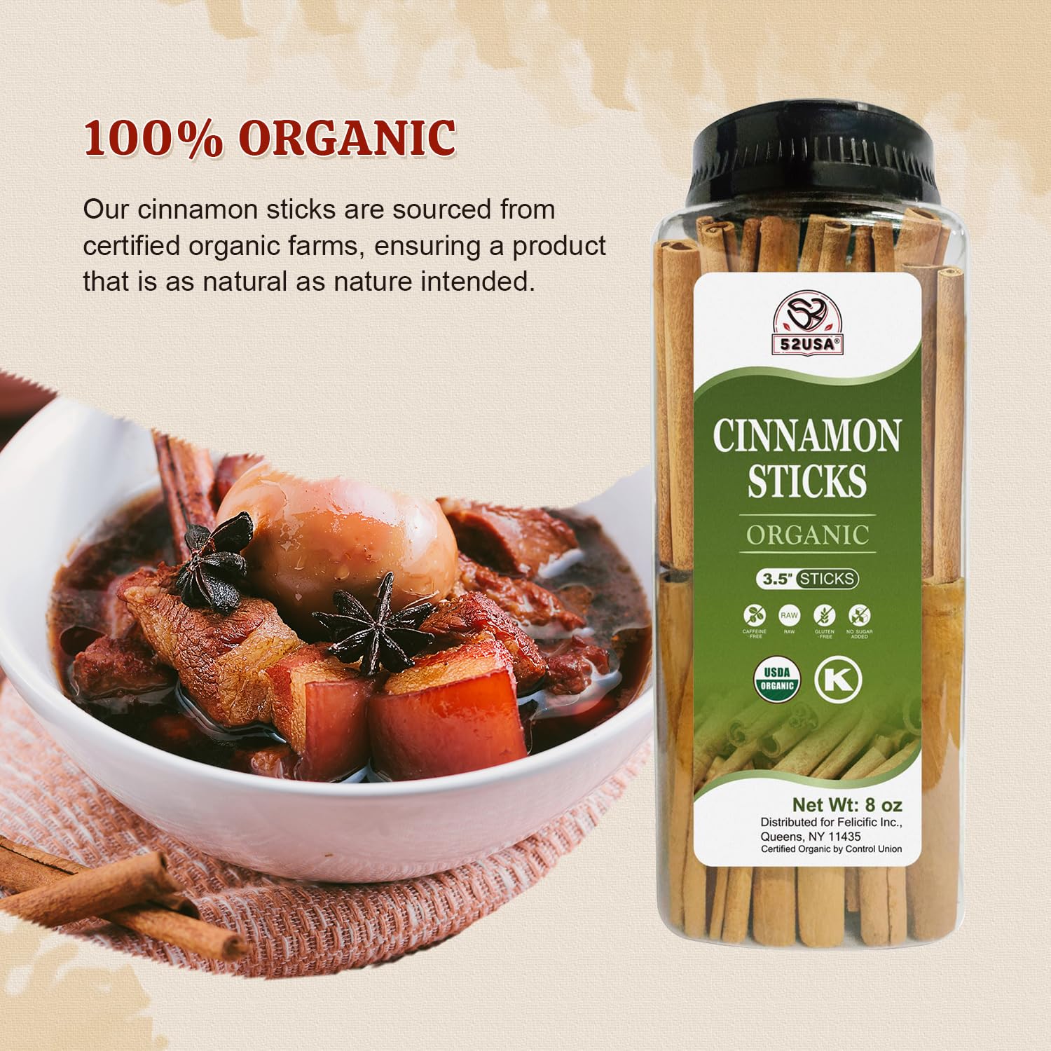 52USA cinnamon sticks ideal for baking and desserts