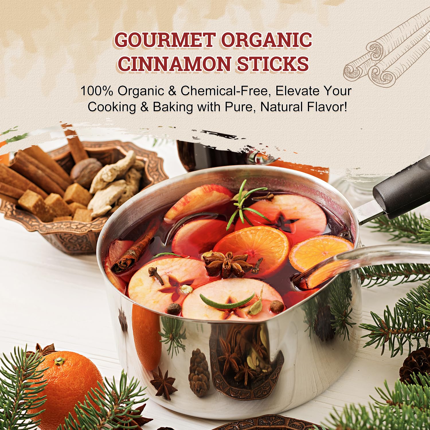 52USA cinnamon sticks in a tea cup suggests easy, comforting cinnamon tea at home