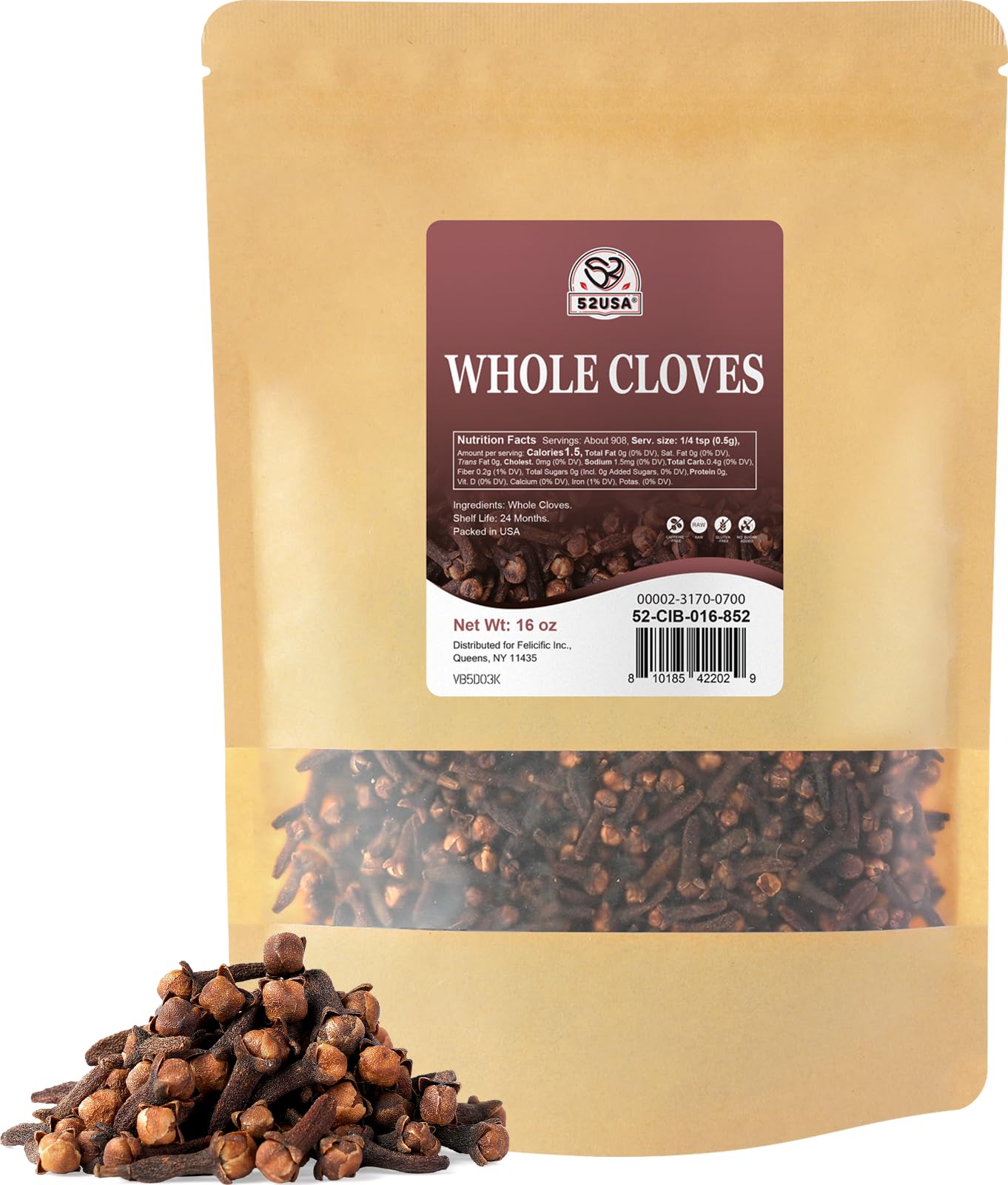 52USA cloves whole bag front view for fresh flavor