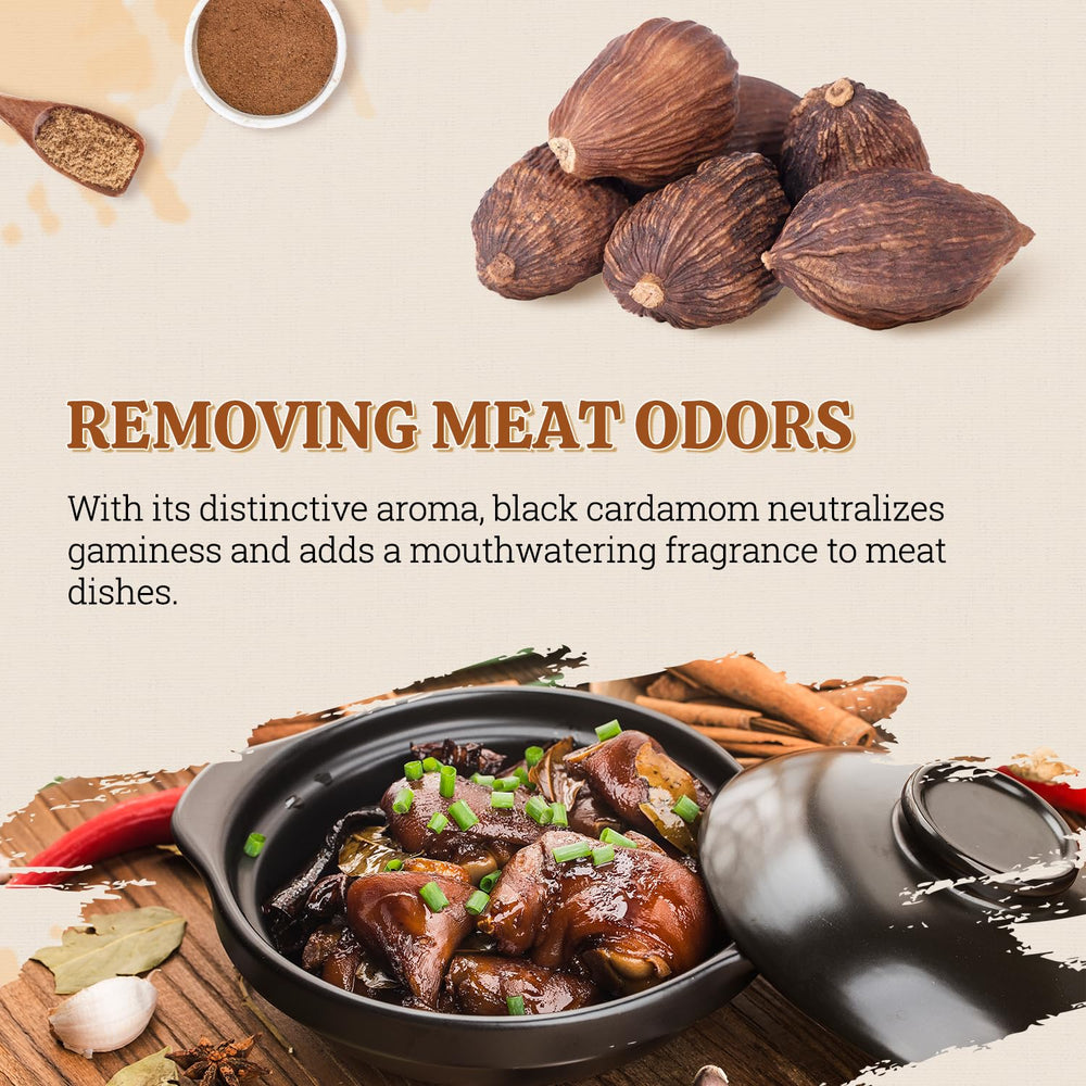 52USA crushed black cardamom for spice blends and masalas.