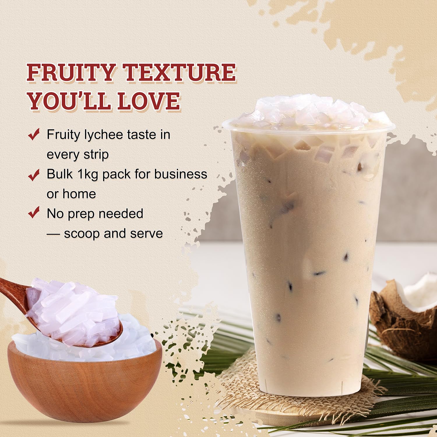 52USA Lychee jelly strips add tropical flavor to yogurt and ice cream.