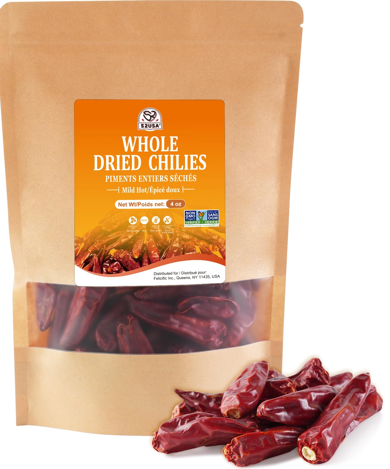 52USA dried chilli peppers whole 4oz showcasing vibrant color for Mexican dishes
