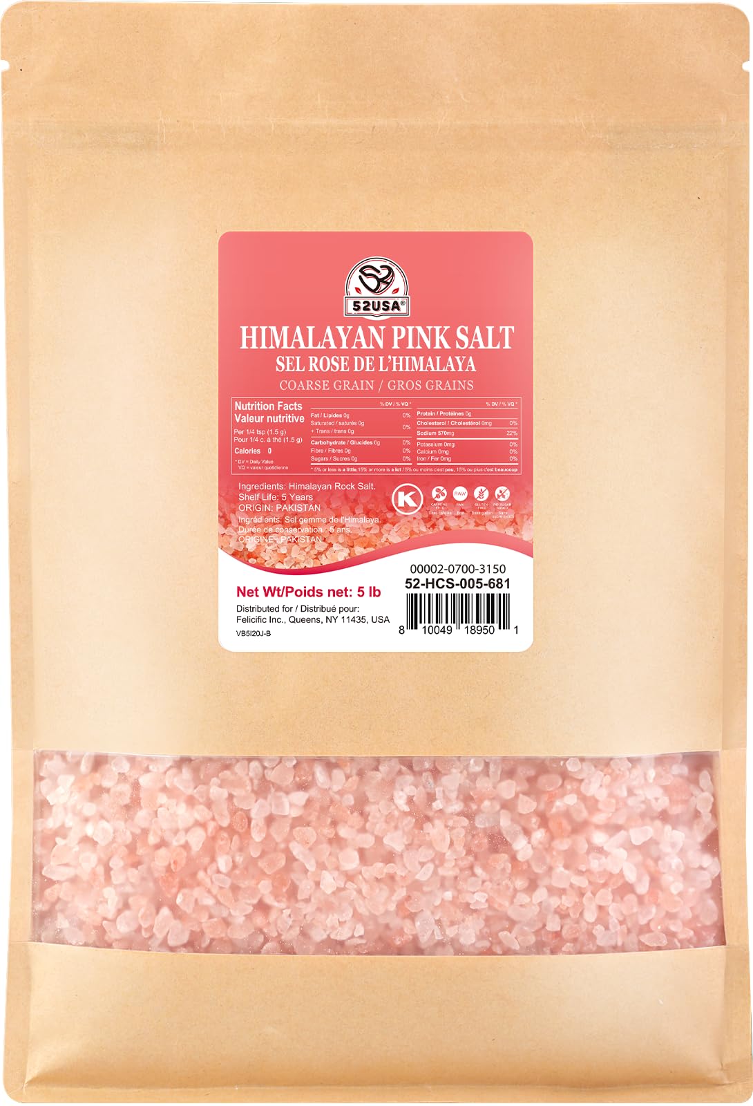 52USA Himalayan pink salt coarse 80oz on display, ready to season every favorite dish.