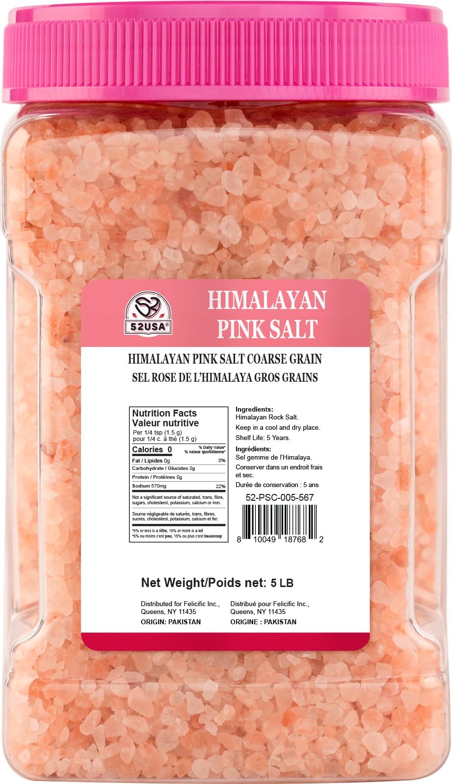 Close-up of 52USA Himalayan pink salt crystals showing mineral-rich pink hue