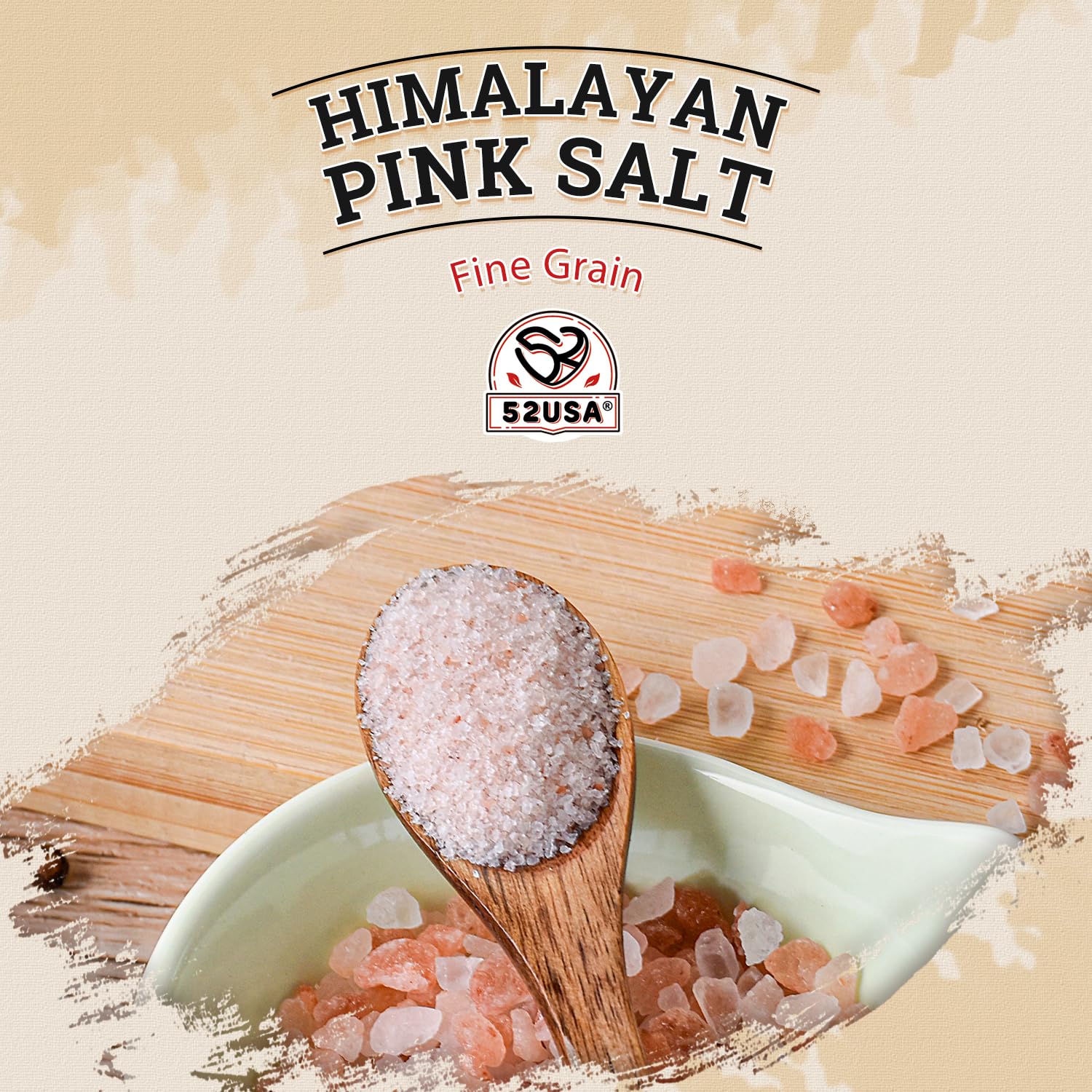 52USA Himalayan pink salt fine grain being dispensed for seasoning