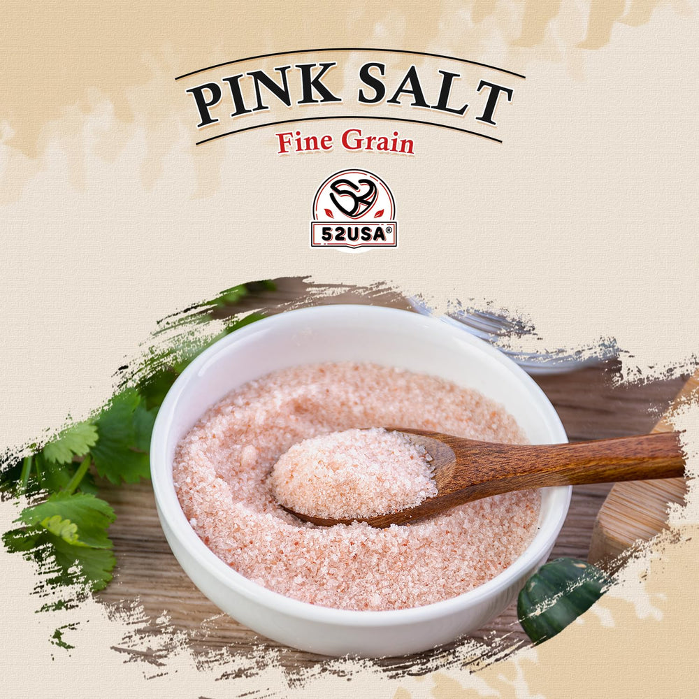 52USA Himalayan Pink Salt Fine stored in a kitchen jar for everyday use