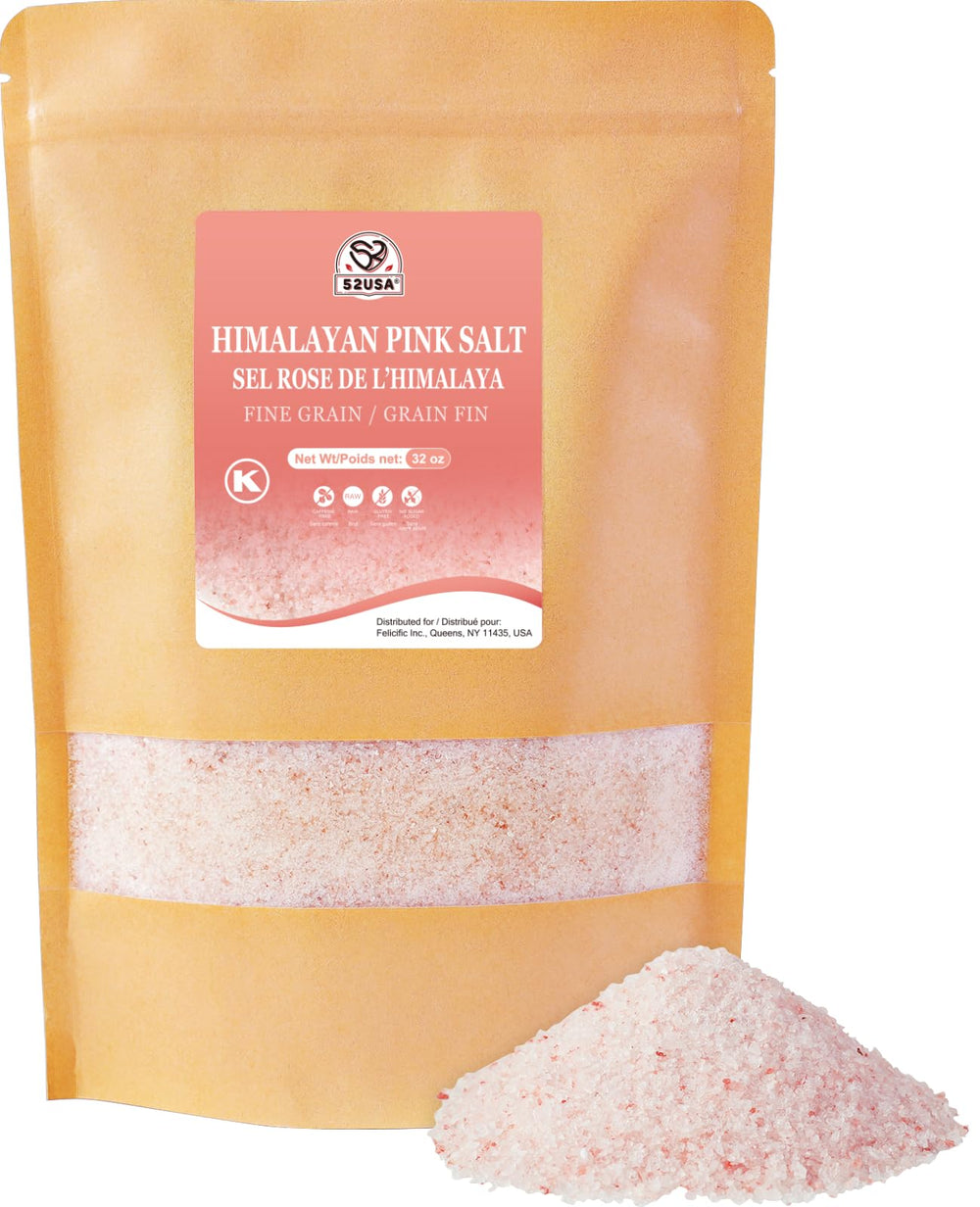 52USA Himalayan Pink Salt Fine packaging showing pure daily seasoning use