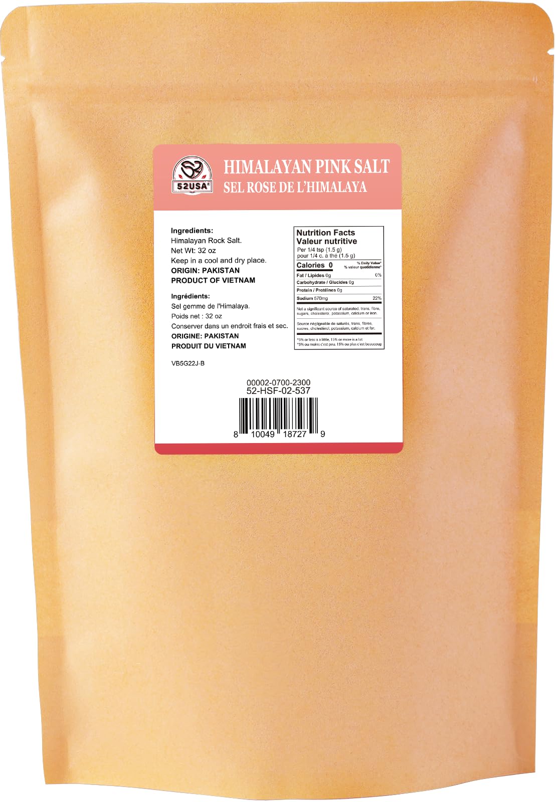 52USA Himalayan Pink Salt Fine pink hue signals premium quality and purity