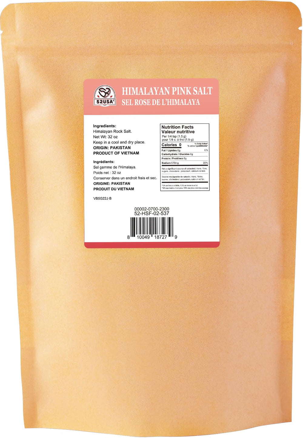 52USA Himalayan Pink Salt Fine pink hue signals premium quality and purity