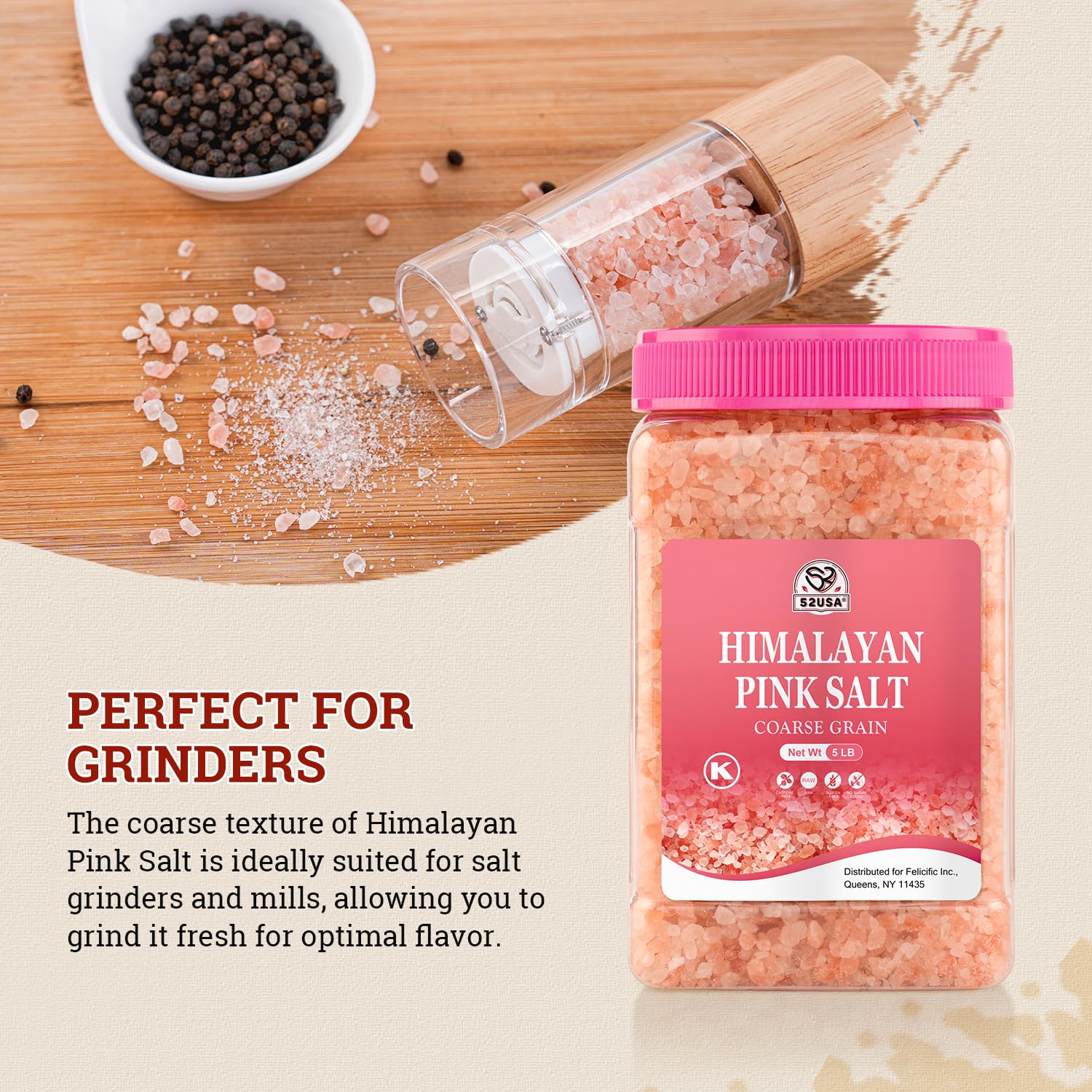 52USA Himalayan pink salt granular texture for flavorful cooking and finishing